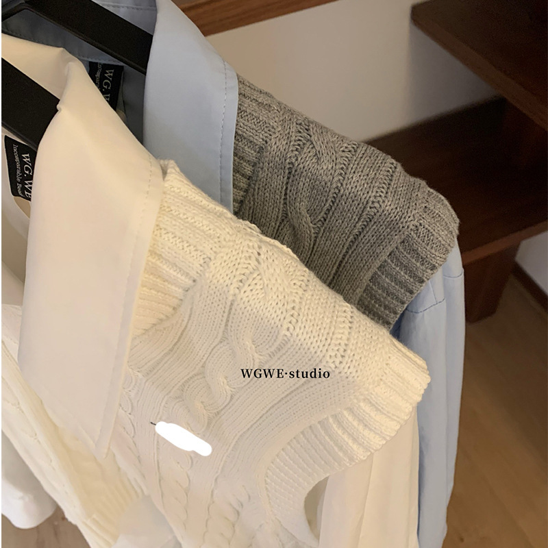 WGWE7217v领针织马甲背心学院风叠穿衬衫内搭毛衣坎肩上衣套装|undefined