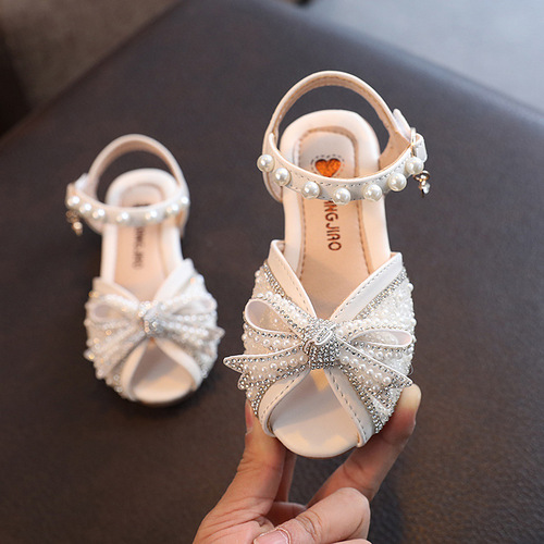 Summer girls' princess shoes, girls' rhinestone fish mouth sandals, little girls, medium and large children's dance shoes, crystal performance shoes
