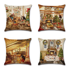 圣诞节日庆典款喜庆抱枕套亚马逊跨境专供亚麻家庭热闹居家靠枕套