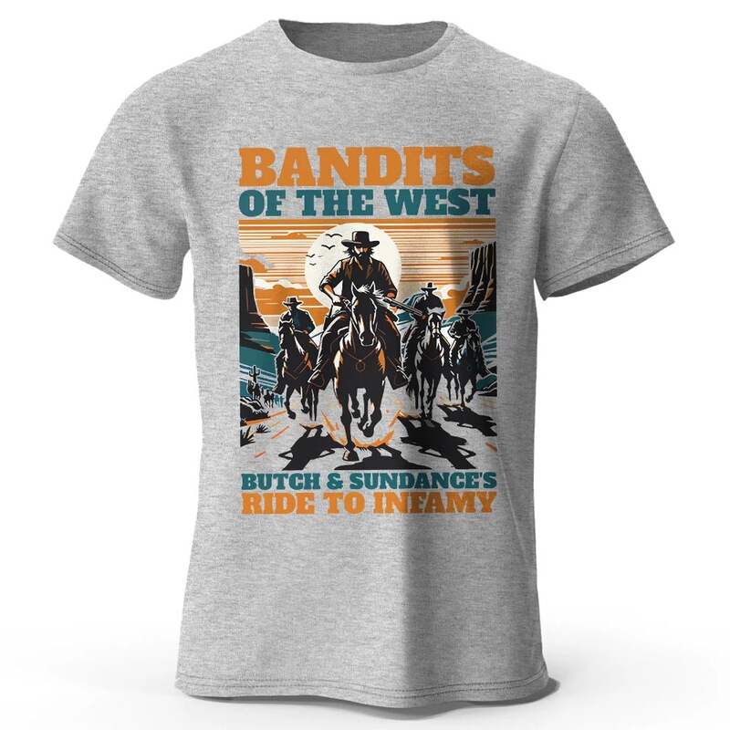 Men's Bandit's Western Print T-Shirt Cotton Street Pattern T-Shirt Cross-Border Trendy Brand