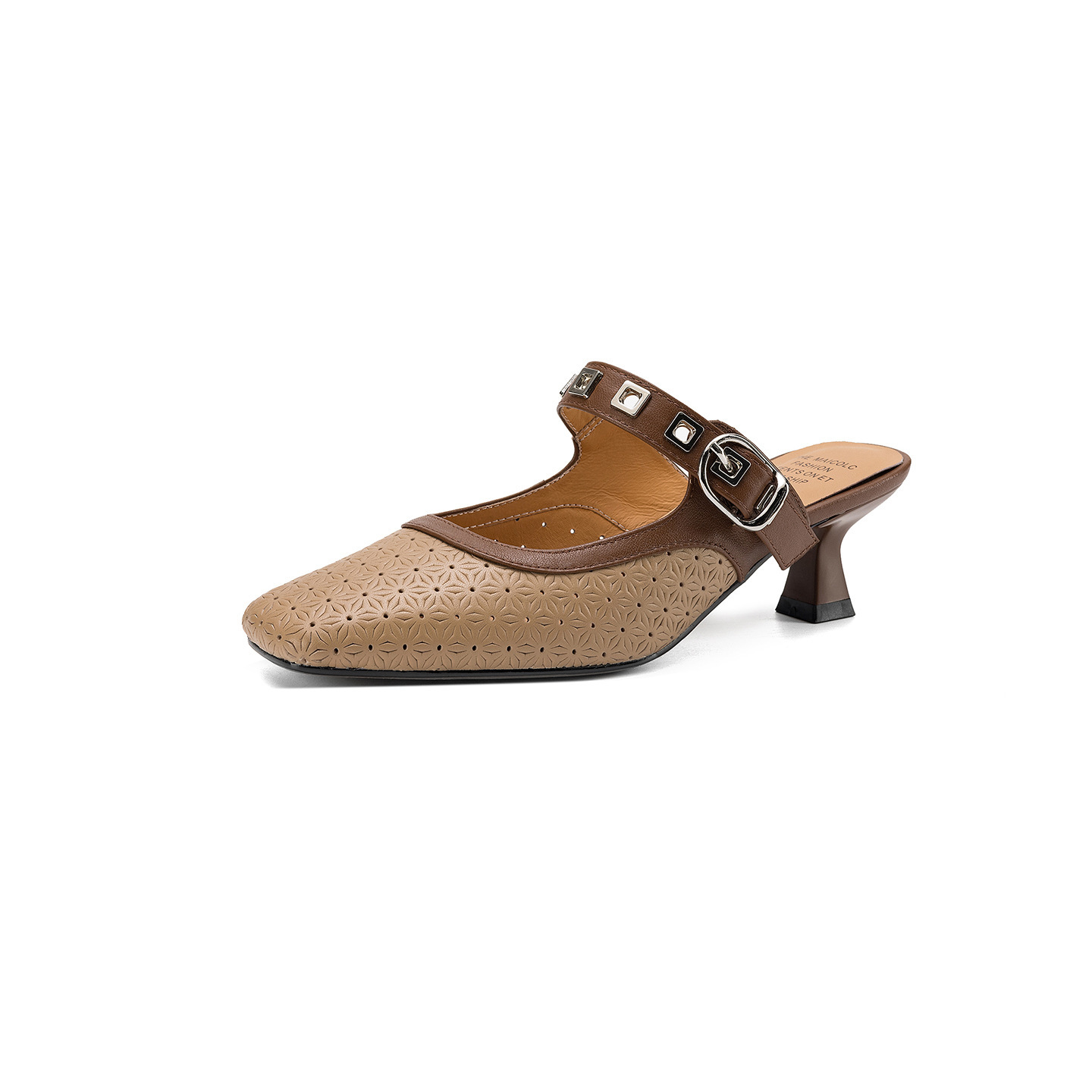 Sandal nữ quai ngang mũi vuông gót 5 cm phối màu — màu trắng ngà