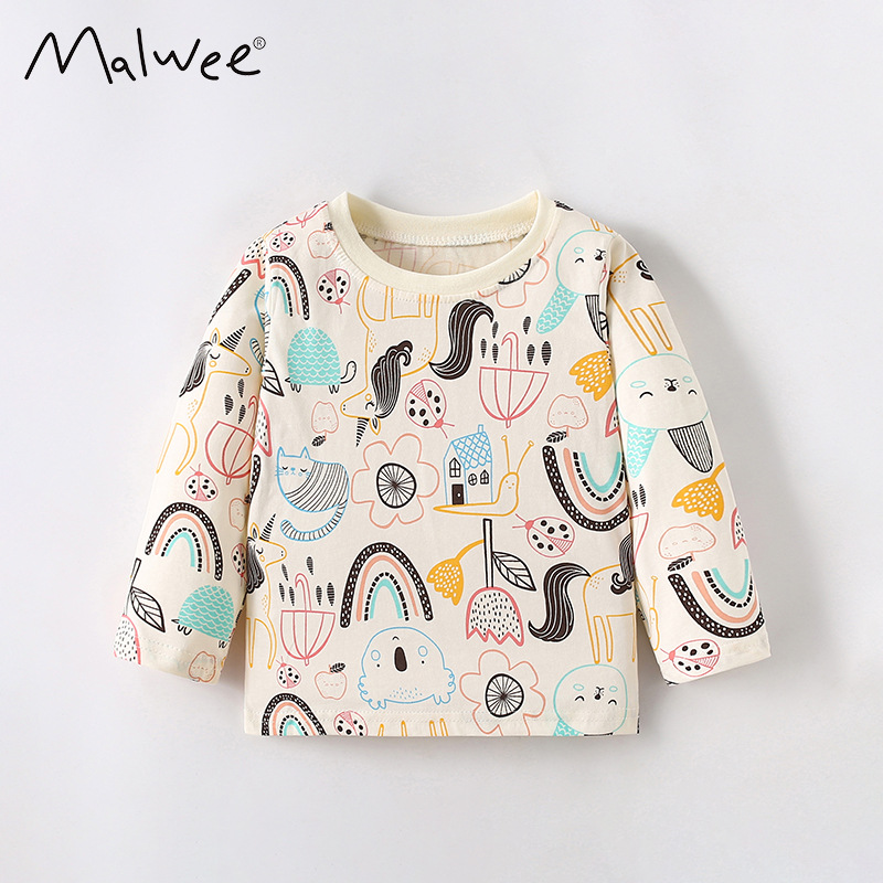 Malwee niños de manga larga otoño nuevo estilo europeo y americano camiseta de impresión de aire extranjero de cuello redondo ropa infantil casual