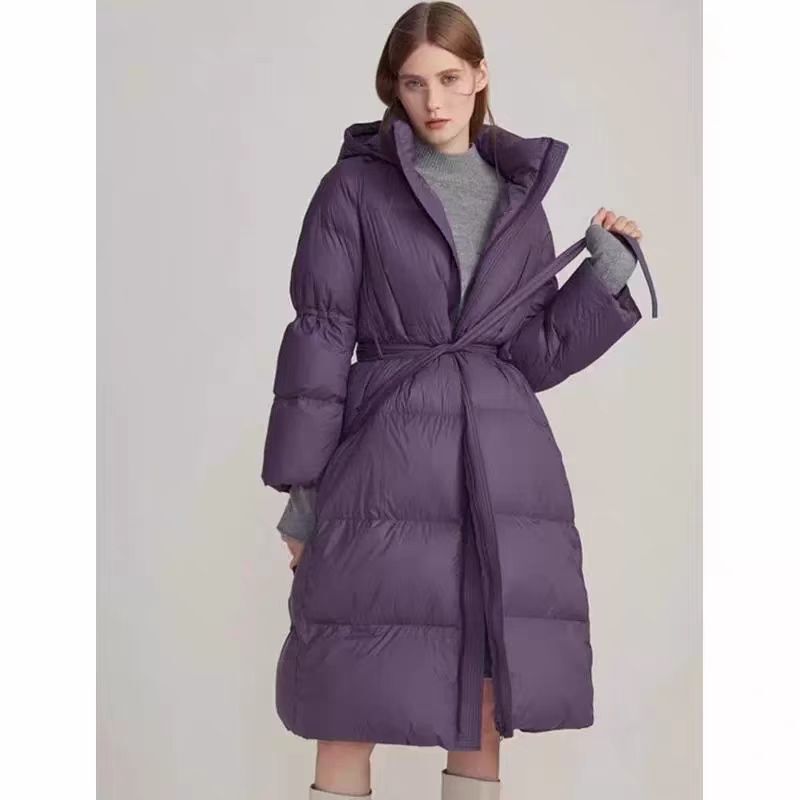 Langyuzi Hordobagi White Goose down Waist-Cinching down Jacket Winter Lace-Up Slim-Fit Silhouette Mid-Length Coat