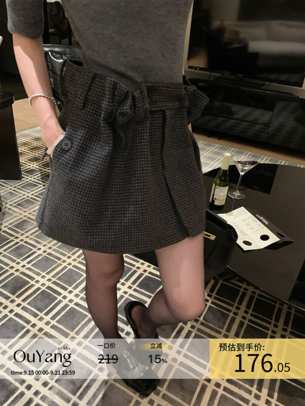 区区欧阳 抽褶半身裙女秋季新款复古花苞裙短裙辣妹短款A字裙裙子|undefined