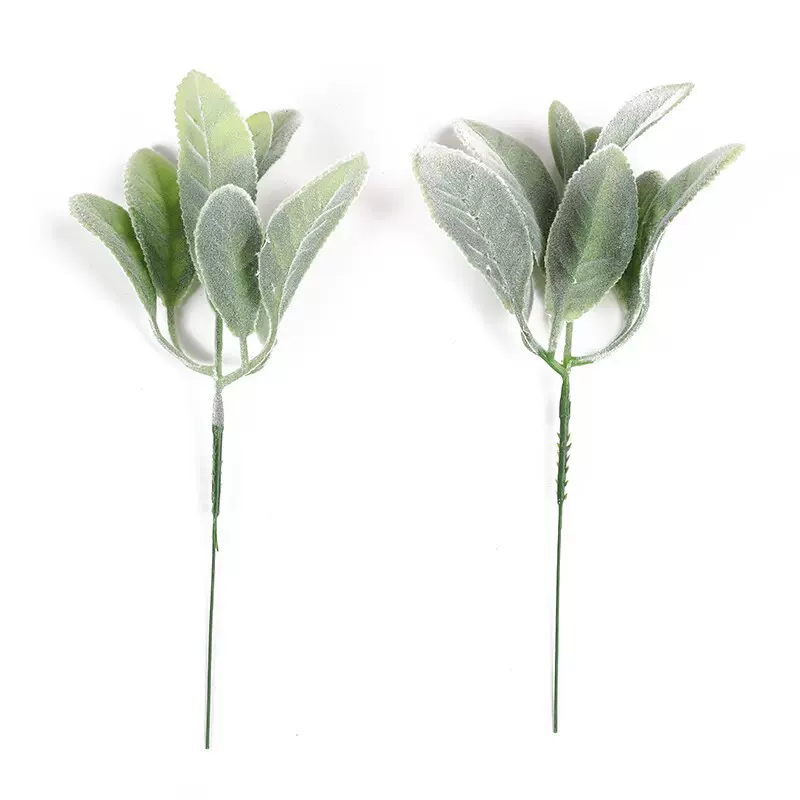 植绒兔耳叶婚庆家居森系插花装饰绿植仿真植物植绒羊耳叶桉树叶