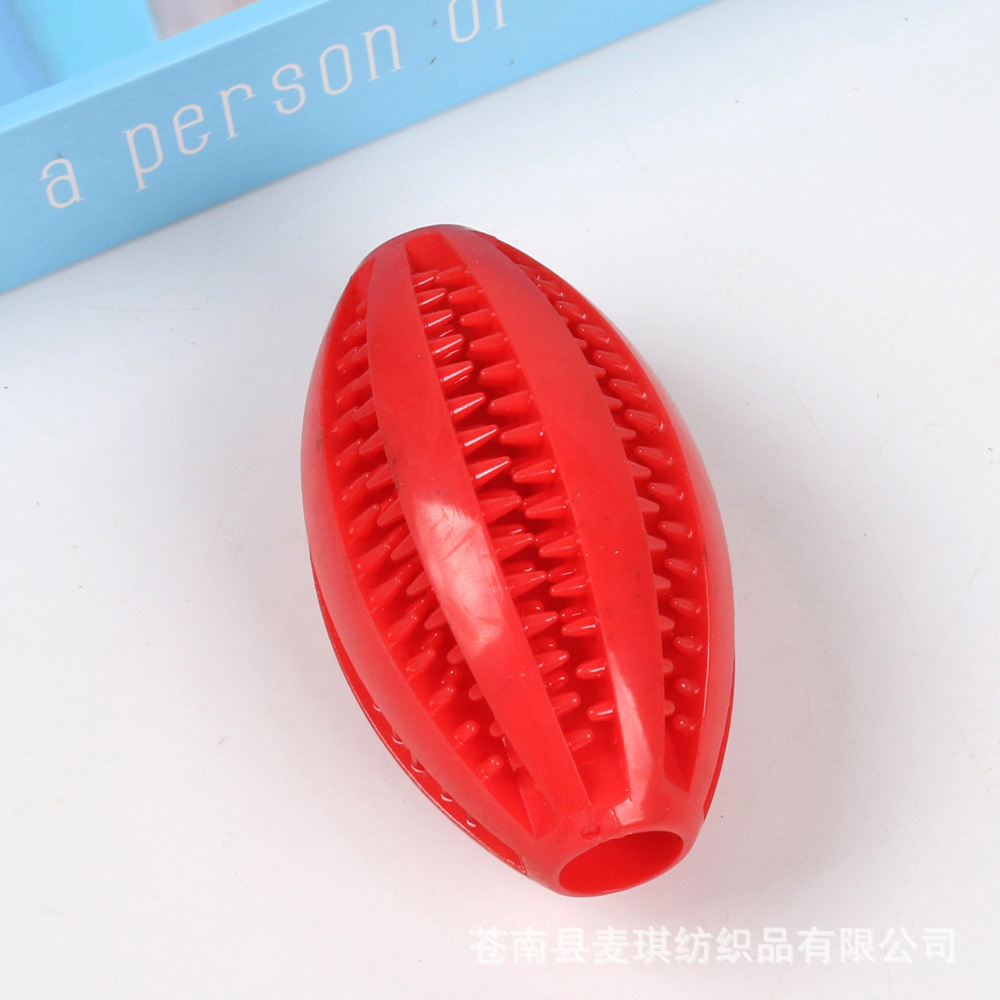 Temu juguete para perros mordedura de mascotas rugby rompecabezas molar resistente a los mordiscos TPR Bola de comida de goma suministros para mascotas