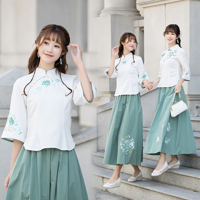 quality Spring and summer New products Tang costume cheongsam jacket Ethnic style Embroidery Stand collar half sleeve Large Women's wear Refinement Show thin