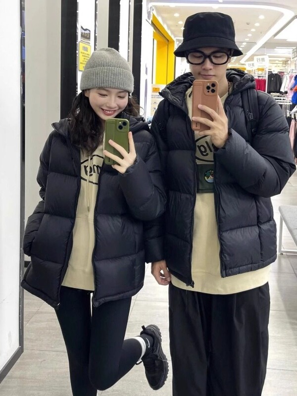 Black short down jacket, new winter 2026 model, hooded duck down puffer, warm, thickened, for couples, with rabbit fur