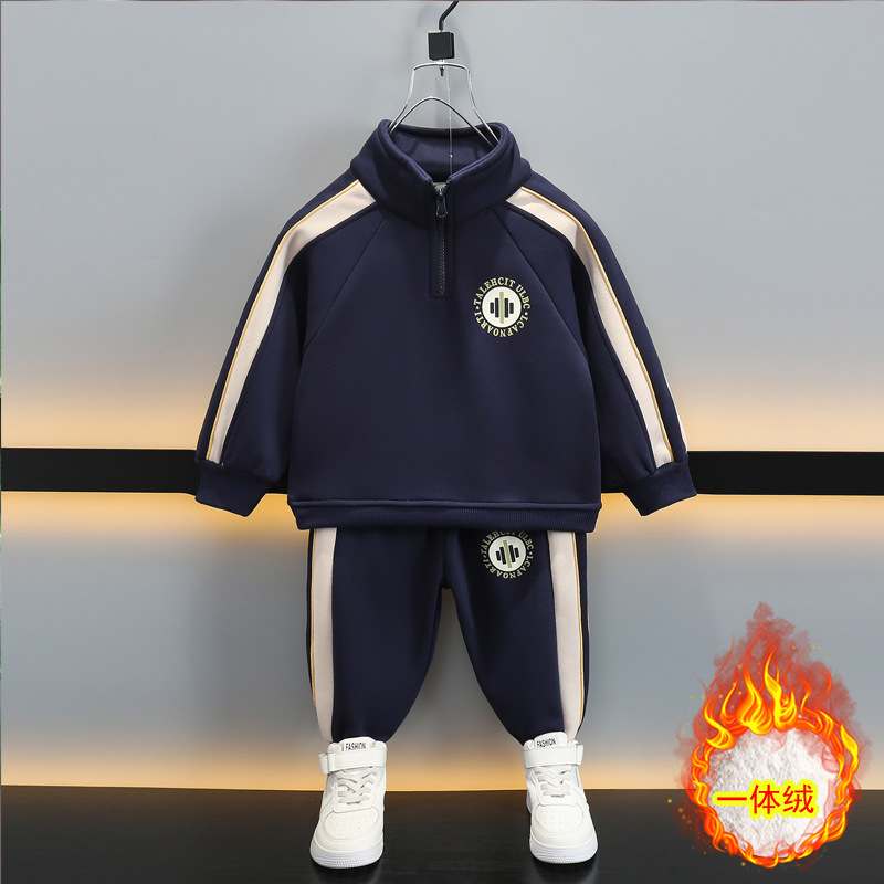 6561 niño más traje de terciopelo otoño e invierno engrosamiento de una pieza suéter de terciopelo de dos piezas para niños invierno estilo occidental bebé ropa para niños