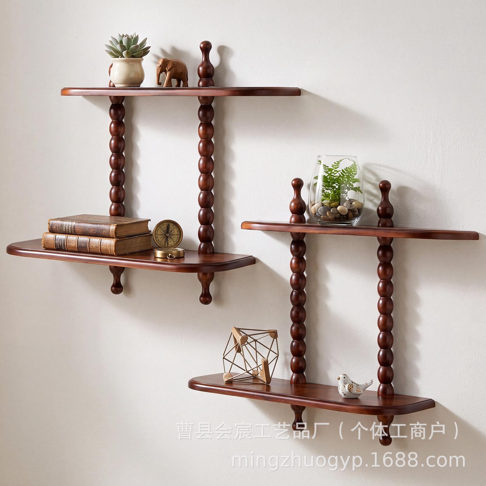 Wooden wall-mounted shelf, double-layer decorative rack, home living room miscellaneous organizer, item placement rack