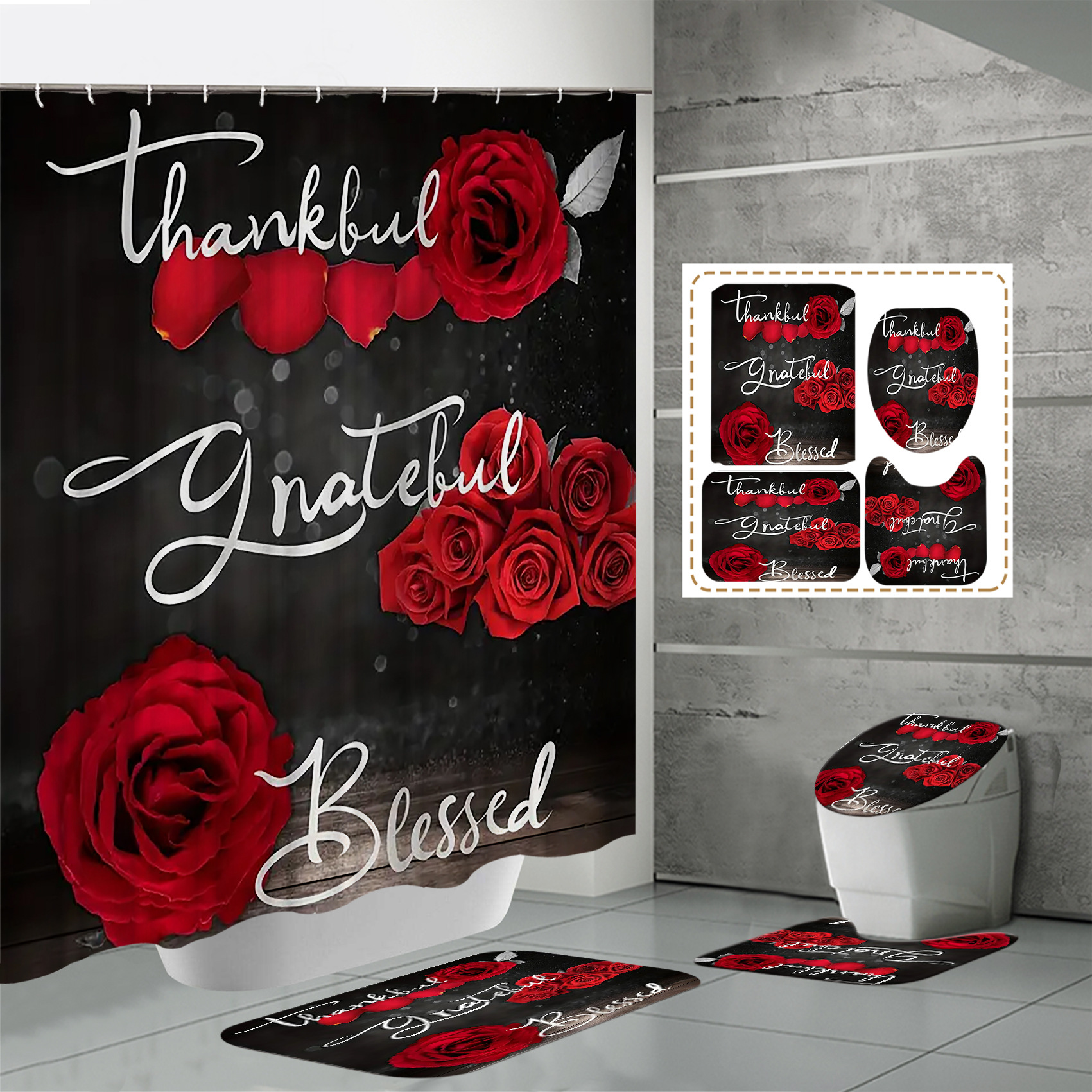 Rose negra cortina de baño de día de San Valentín impermeable a prueba de agua de acero de sombra cortina de baño plegable impermeable de secado rápido decoración romántica