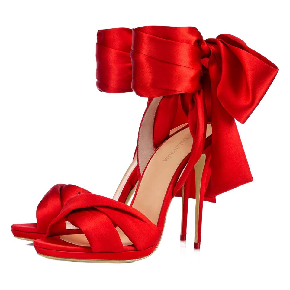 Внешняя торговля плюс размер черные красные атласные сандалии на высоком каблуке Европейский и американский ремешок модная обувь Chengdu трансграничные поставки