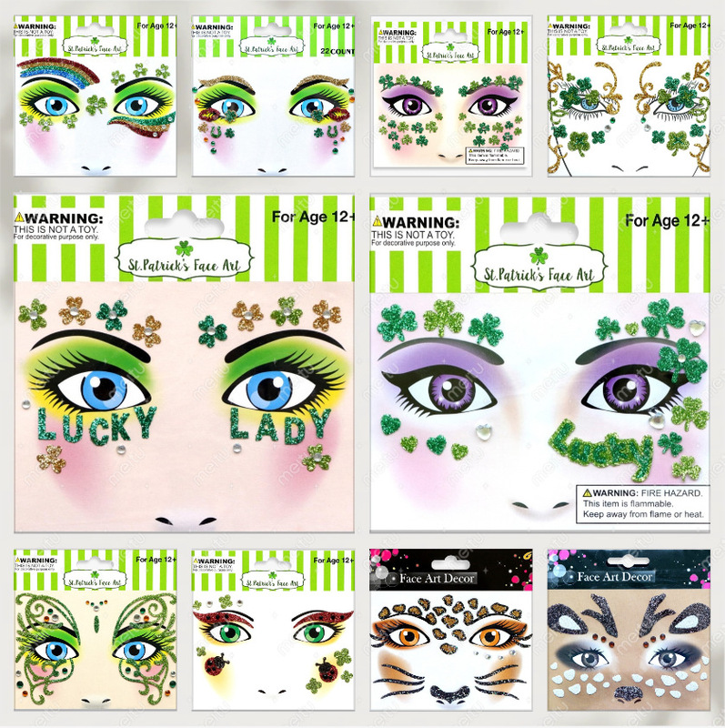 St. Patrick's Day Tattoo Stickers, Clover Face Tattoo Stickers, Green Glitter Face Stickers, Animal Face Tattoo Stickers St. Patrick's Day Tattoo Stickers, Clover Face Tattoo Stickers, Green Glitter Face Stickers, Animal Face Tattoo Stickers