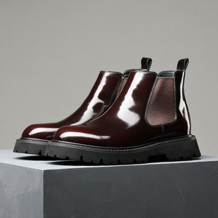 2023 autumn and winter New British style Chelsea boots men's cowhide business high-top leather shoes thick-soled glossy Martin boots men