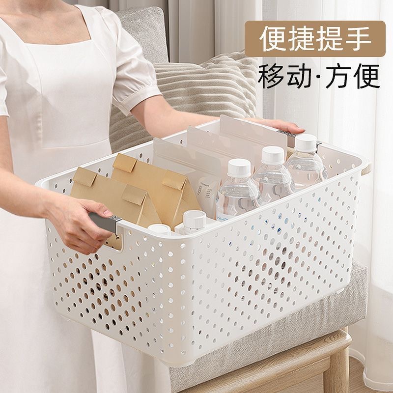 Cesta de almacenamiento de plástico con asa, ideal para cocina o escritorio, gran capacidad, diseño con drenaje