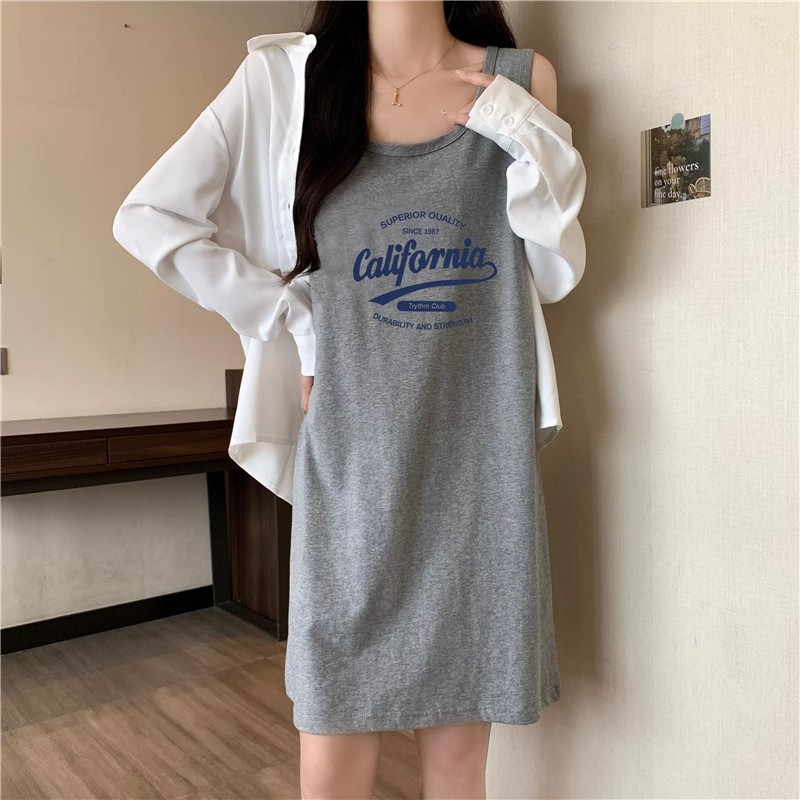 봄과 여름 얇은 2025 새로운 스타일 서스펜더 스커트 잠옷 여성의 간단한 캐주얼 귀여운 잠옷 민소매 대형 홈웨어