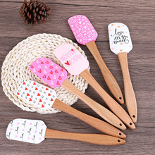 硅胶奶油刮刀厨房牛油木柄粉色情人节蛋糕面包修边抹刀烘培