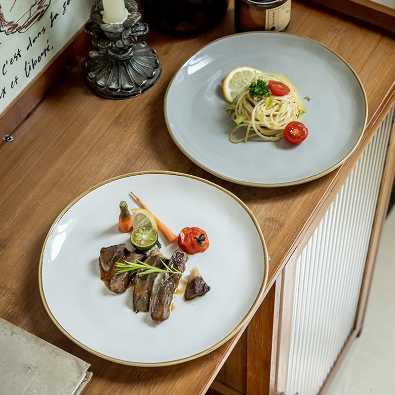 HuangWave de alto valor de agua placa plana de 8 pulgadas placa de carne de cerámica restaurante retro placa irregular exportación transfronteriza