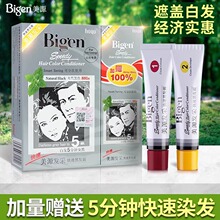 日本美源进口发采染发剂膏植物遮白发纯黑色正品家用整箱包邮批发