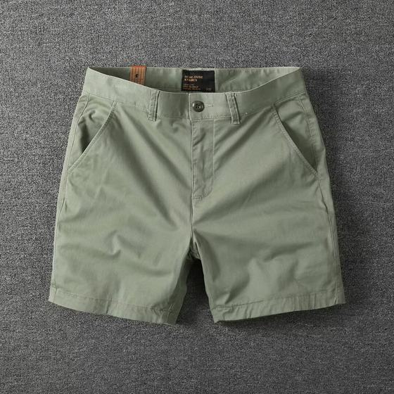 Summer New Cotton Quarterly Pants Men's Casual Slim-fit Straight Tooling Shorts Micro-stretch Trimple Pants Beach Pants