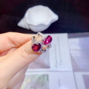 925 Silver Inlaid Natural Magnesium Aluminum Garnet Ring Full Diamond Light Luxury Crystal Color Treasure Adjustable Main Stone 7*9