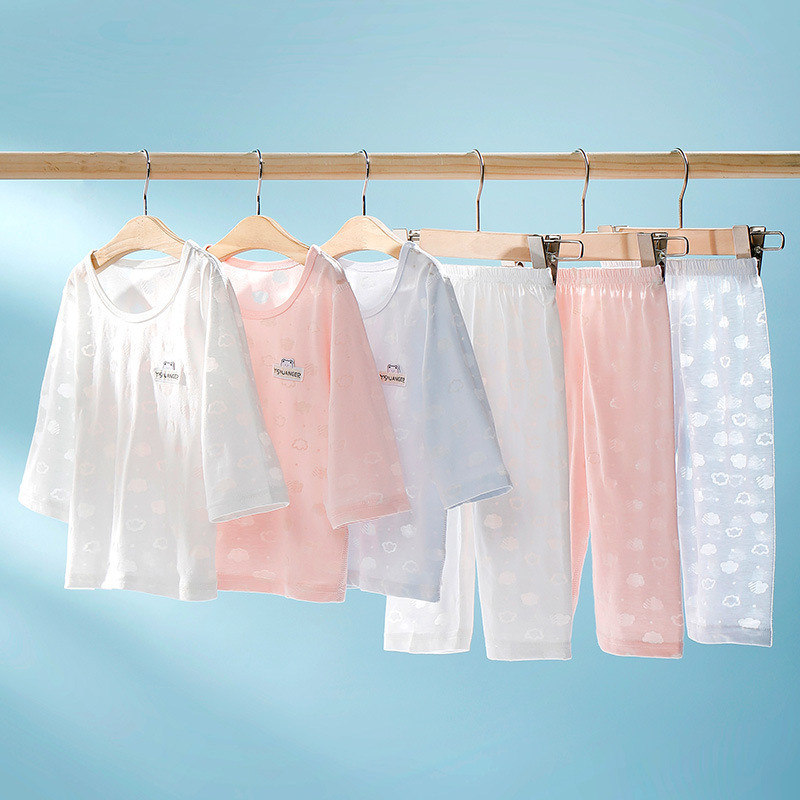 Children's Suits Thin Long-Sleeved Pajamas Summer Baby Clothes Boys Girls Kidsren's Clothes Baby Home Air-Conditioned Clothes