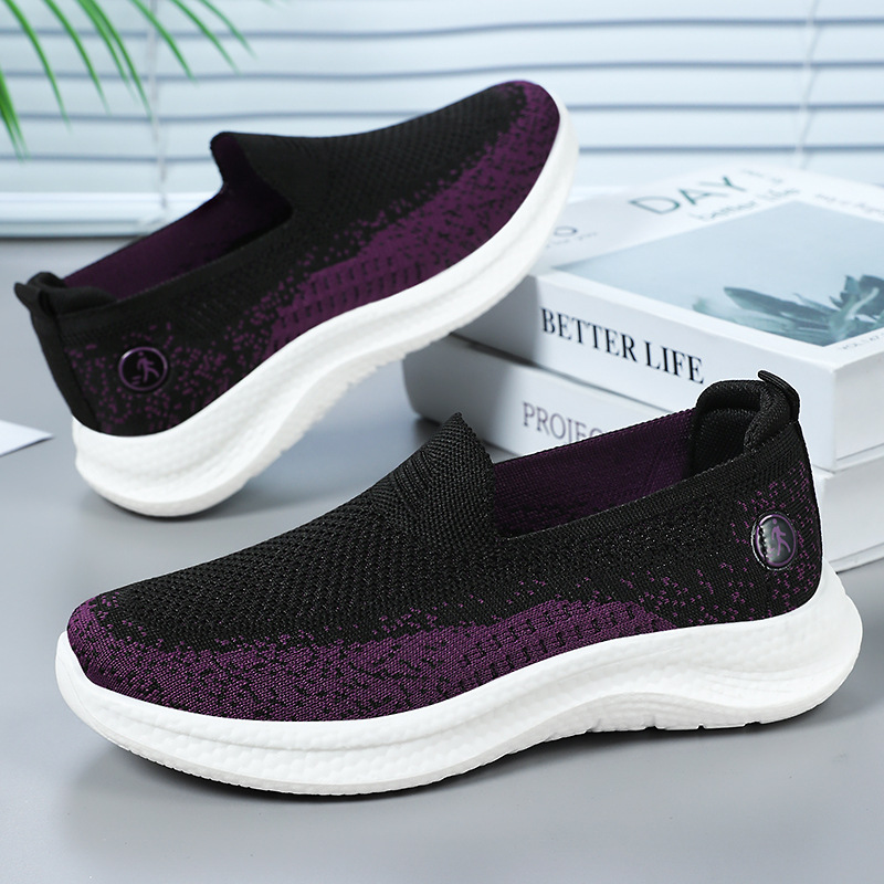 Zapatos de mujer, suela suave, pies no cansados, nuevo estilo de verano, cómodo y transpirable transfronterizo, zapatos de madre, zapatos tejidos voladores, todo fósforo femenino