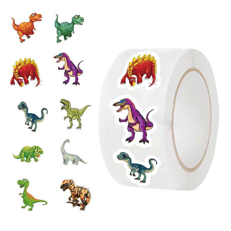 500 sheets/roll roll roll paste cross-border hot tape cartoon dinosaur hand account material decorative envelope sealing sticker