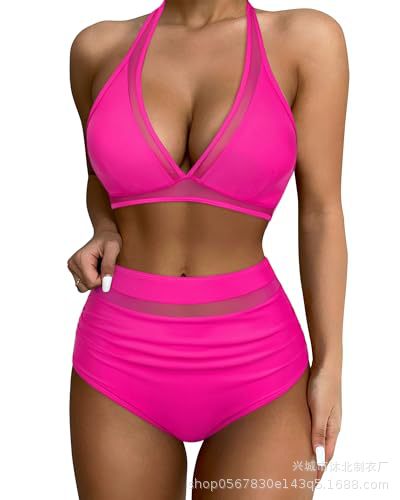 Set de Bikini de Talle Alto con Malla Set de 2 Piezas de Nylon Alta Elasticidad con Almohadilla sin Aros para Natación
