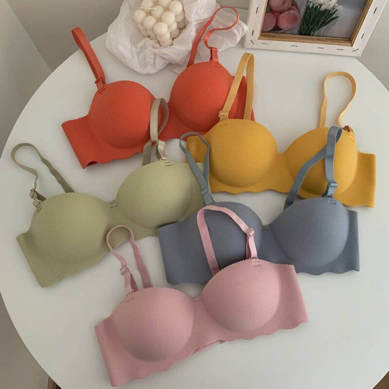 工場直販日本製ワンピースシームレス下着レディースキャンディーカラー女の子小胸プッシュアップノンワイヤーブラジャー|undefined