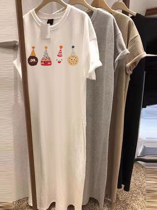 大码纯棉短袖连衣裙女夏季胖mm加肥宽松过膝T恤裙舒适半袖长款裙|undefined