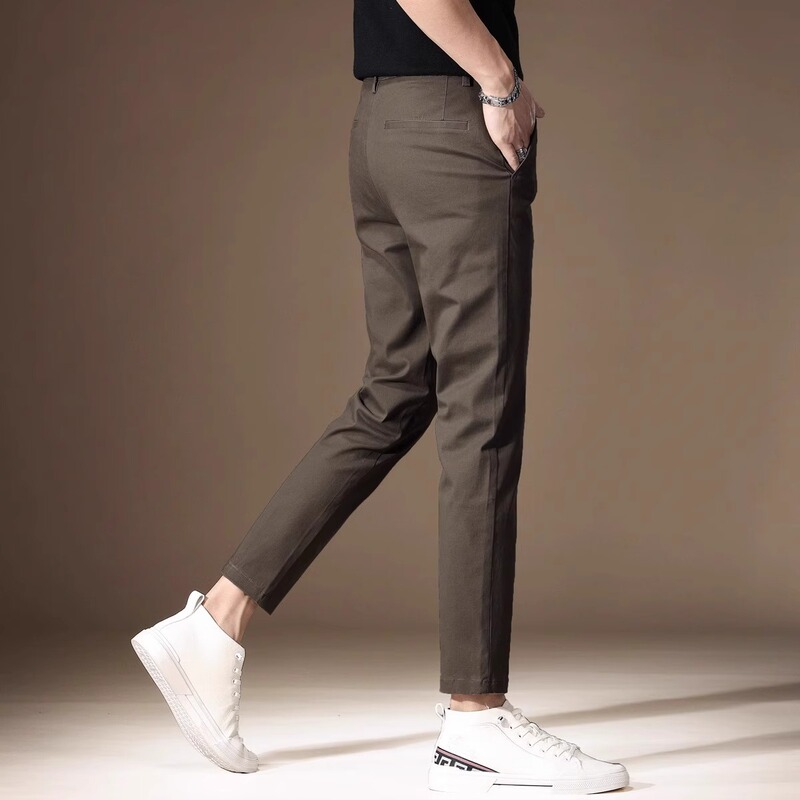 Hong Kong High-End Spring and Autumn Brown Cropped Casual Pants for Men, Trendy 2026 Autumn and Winter New Slim-Fit Tapered Dress Pants for Men