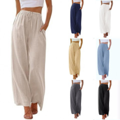 2024 Amazon ebay AliExpress ヨーロッパとアメリカの大きいサイズの女性のパンツリネンルーズカジュアルポケット巾着ワイドレッグパンツ女性