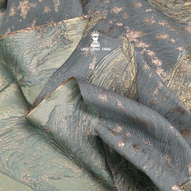 复古鎏金提花布料肌理织锦缎马面裙旗袍汉服外套裙服装设计师面料