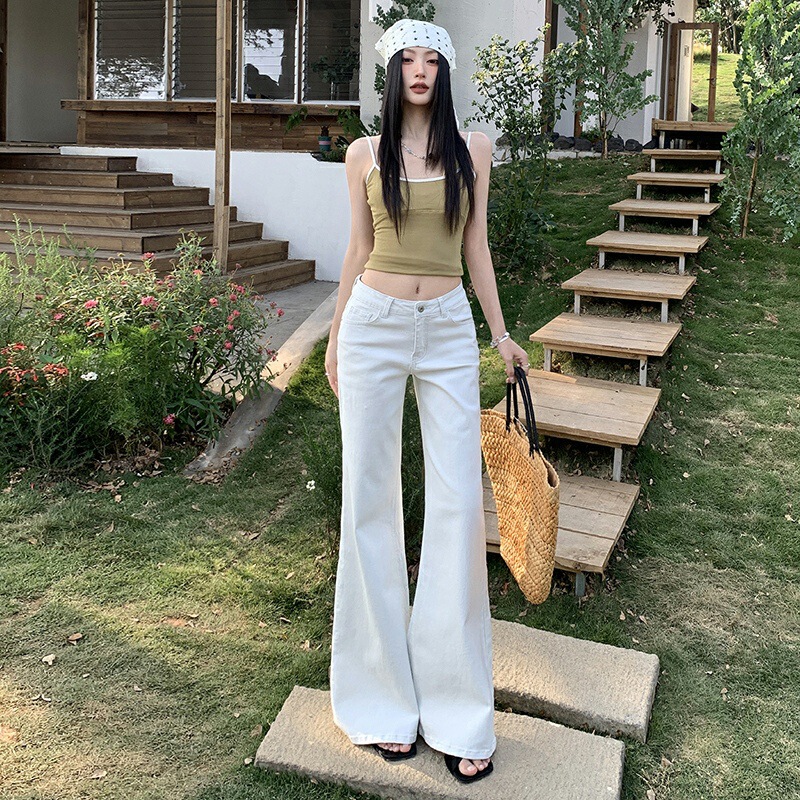 Cloud White Micro-Flare Low-Waist Stretchy Non-Tight-Fitting Slimming Wide-Leg Flared Jeans for Women