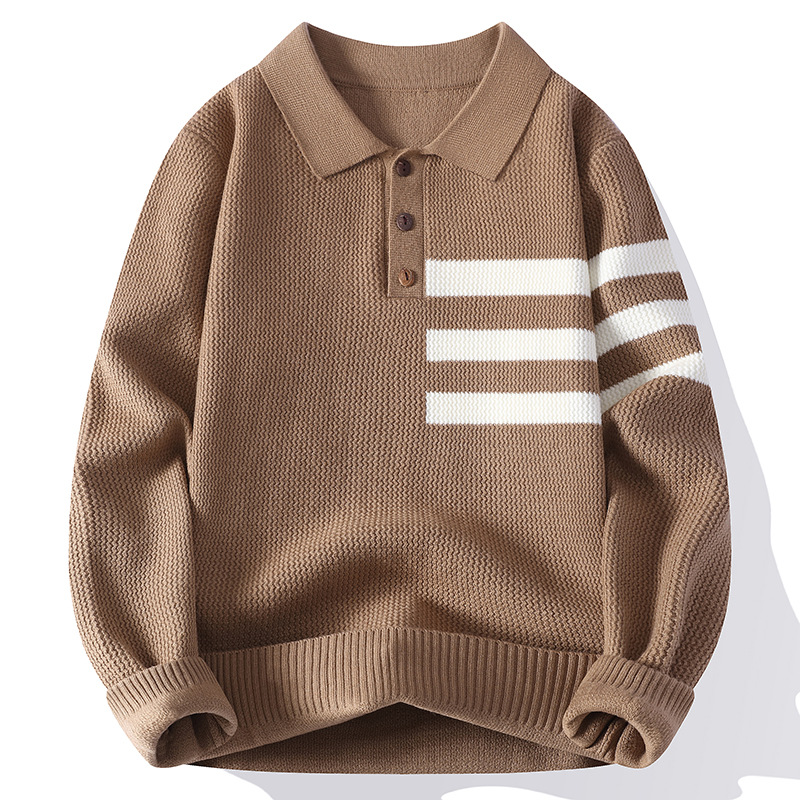 Polo camiseta de punto a rayas suéter hombre de negocios otoño invierno suéter comercio exterior transfronterizo mayorista ropa de hombre