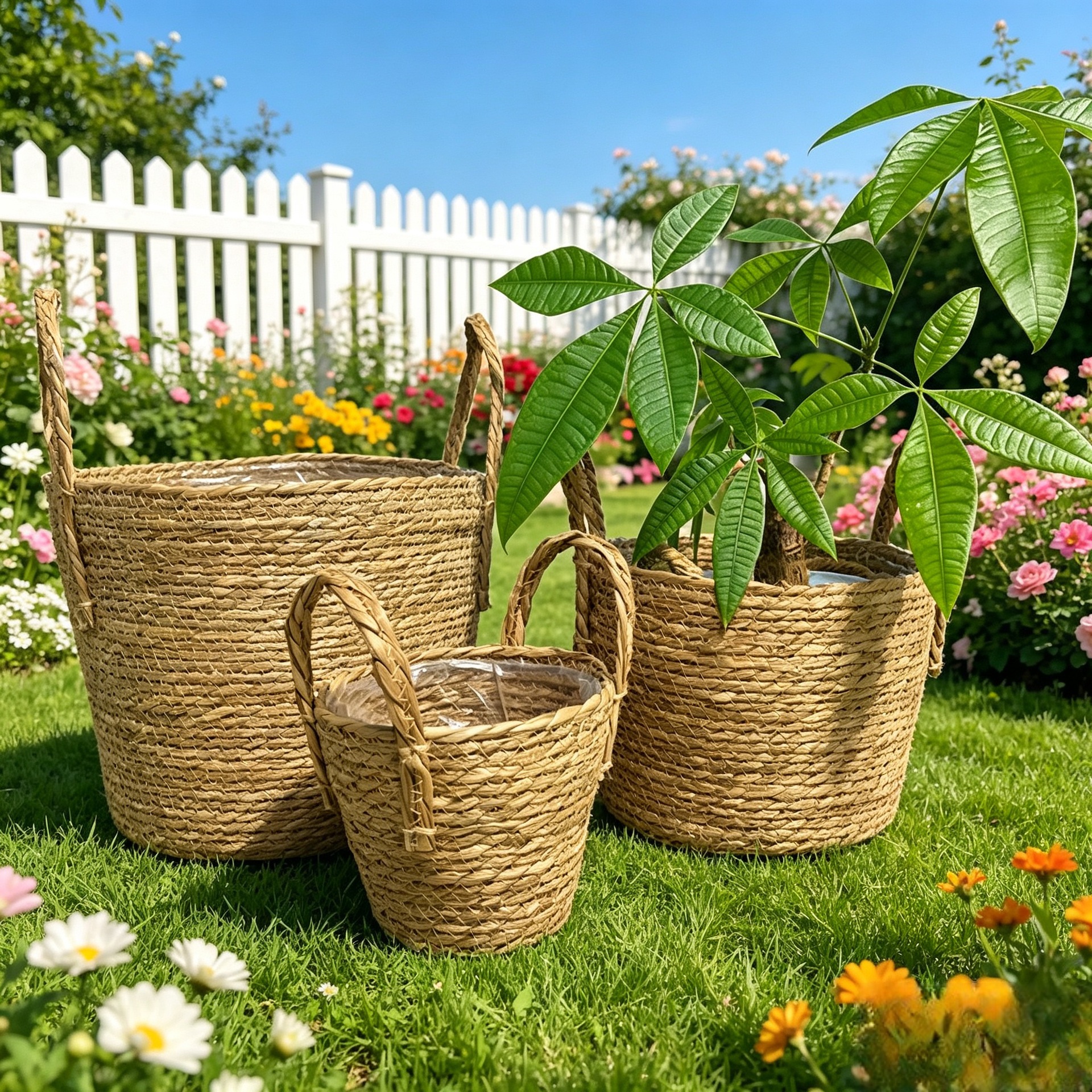 Cesta de Paja Tejida para Plantas Tejida a Mano para Decoración de Interior image 5
