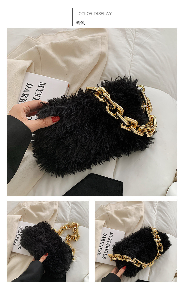 Autumn New Style Acrylic Thick Chain Fur Bag Shoulder Portable Armpit Bag Lady Bag display picture 11