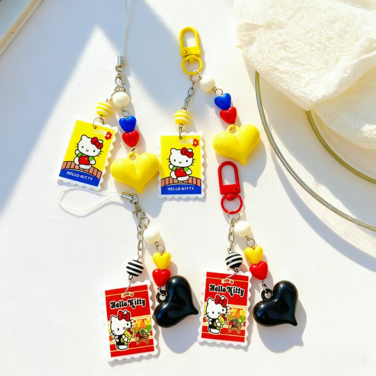 Original Cartoon Kitten Stamp Bag Pendant Cute Keychain Dopamine DIY Heart Mobile Phone Chain Camera Chain