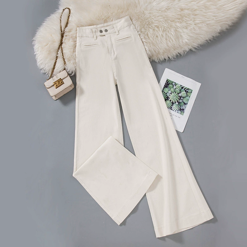 Весенние новые стильные белые широкие джинсы с высокой талией для женщин, эластичные свободные утягивающие брюки с высокой талией, другие