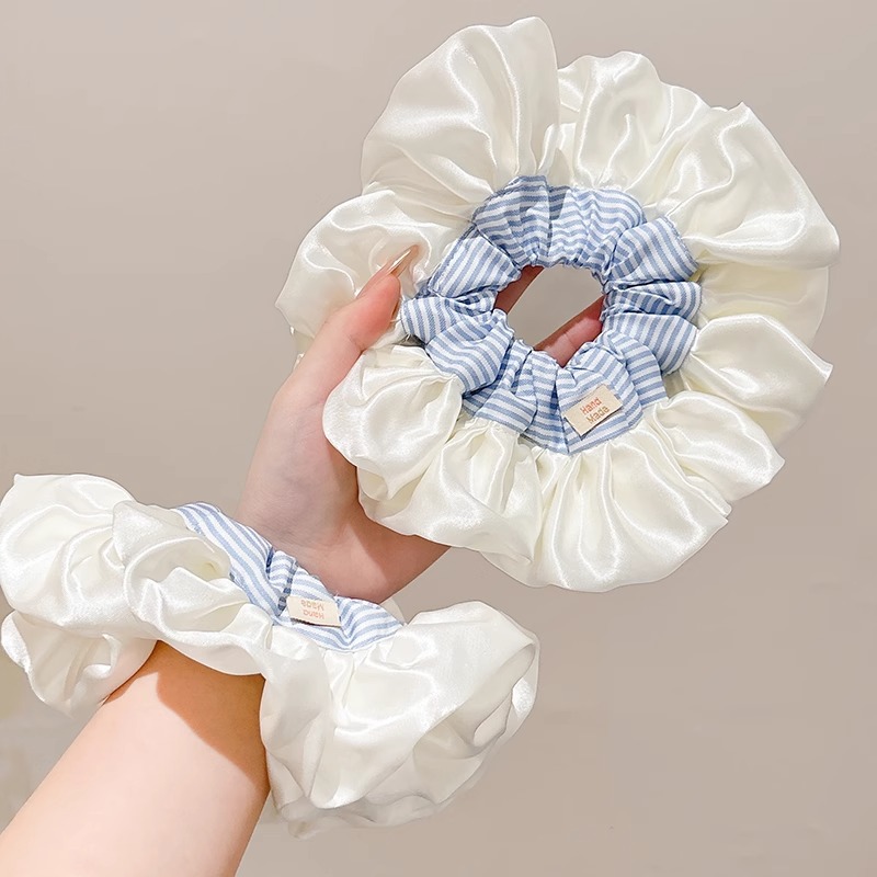 Ballet coreano crema satén rayas azules collar de cabello intestino grueso mujer sensación alta cuerda de cabello cuerda de cabeza duradera