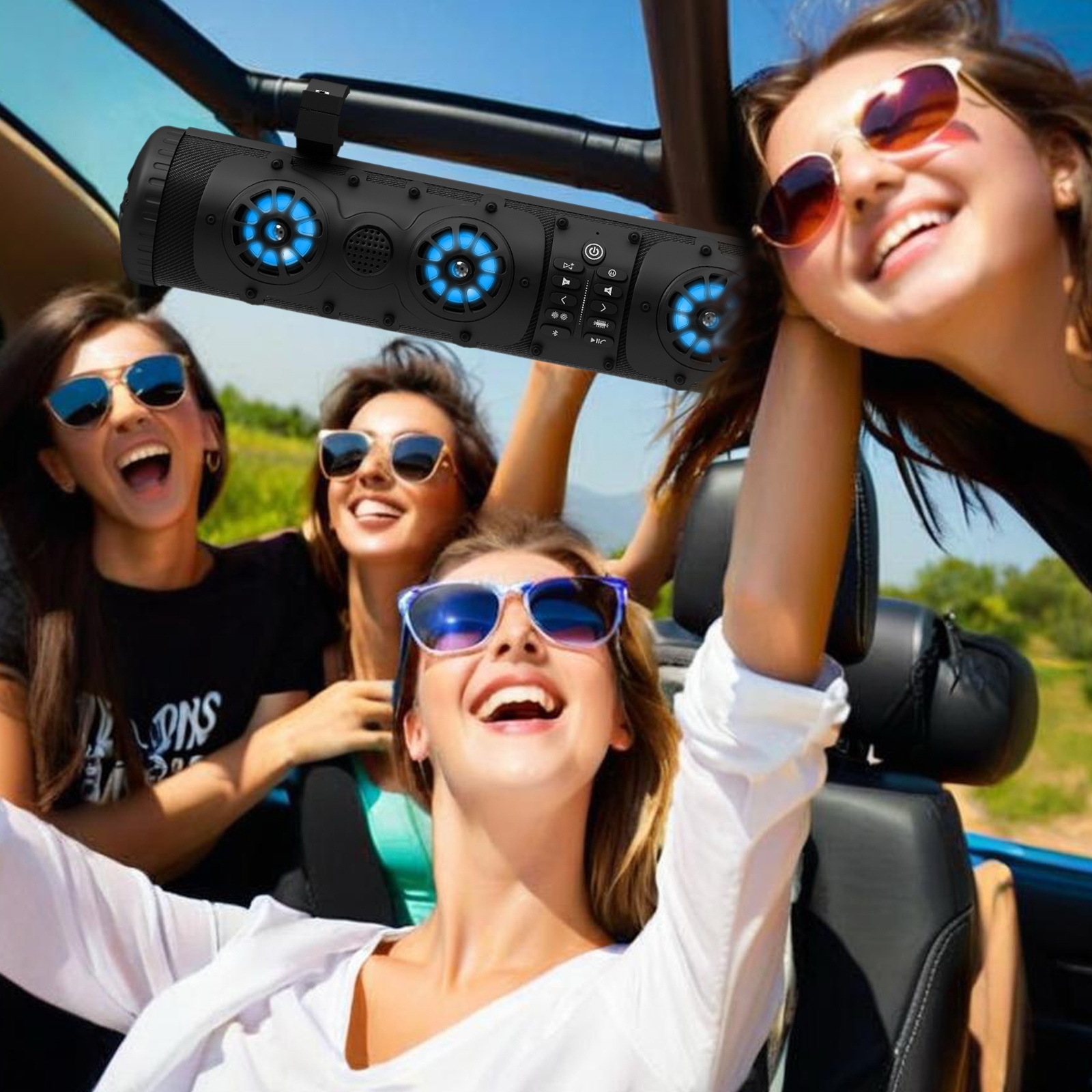 27inch Utv Golf Cart Atv Beach Vehicle Soundbar Bluetooth Speaker with USB and Aux Led