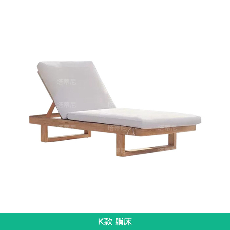 Silla de madera maciza al aire libre Villa patio impermeable muebles de protección solar Jardín al aire libre hotel playa casual cama de madera