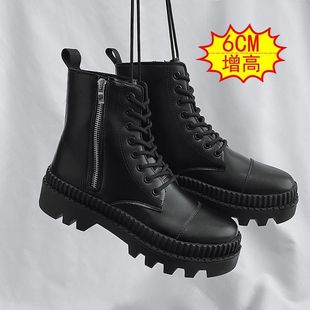 Men's Martin Boots British Style High-Top Leather Boots with Side Zipper for Autumn and Winter, Large Size Versatile Thickened Warm Work Boots