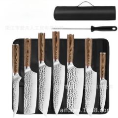 イエローカラー木製鍛造槌目13点セット 日本製包丁 オックスフォード布セット ステンレス包丁 三徳包丁