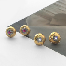 意大利中古拉丝轻奢老钱风高级感秋冬饰品拉丝工艺锻面耳钉女代发