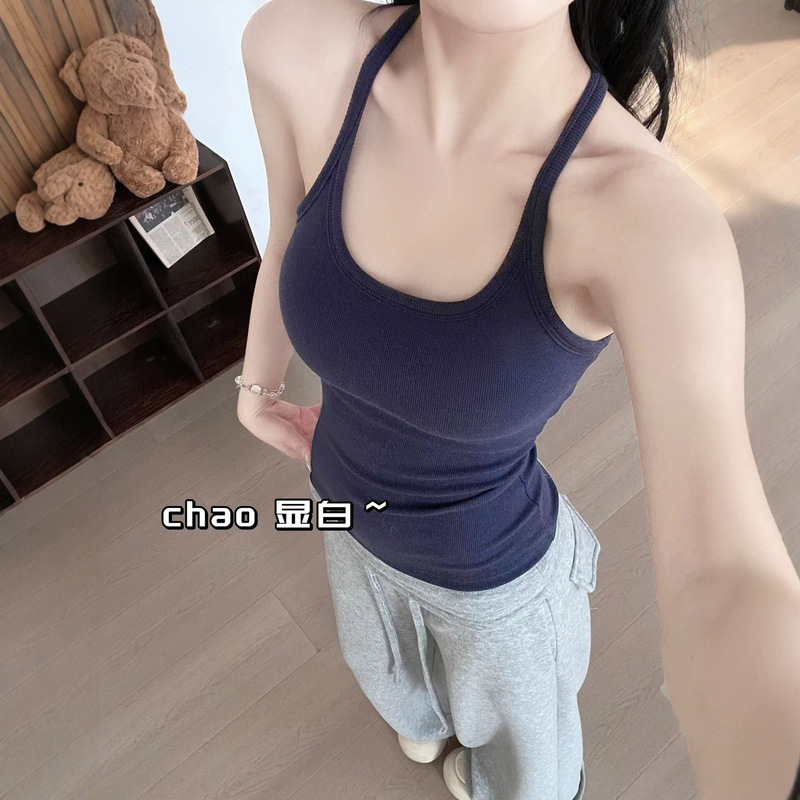 White-Enhancing Racerback Sports Tank Top for Women with Chest Pads, Slim Fit, Flattering, Can Be Worn as Outerwear or as a Base Layer, Beautiful Back Halter Top