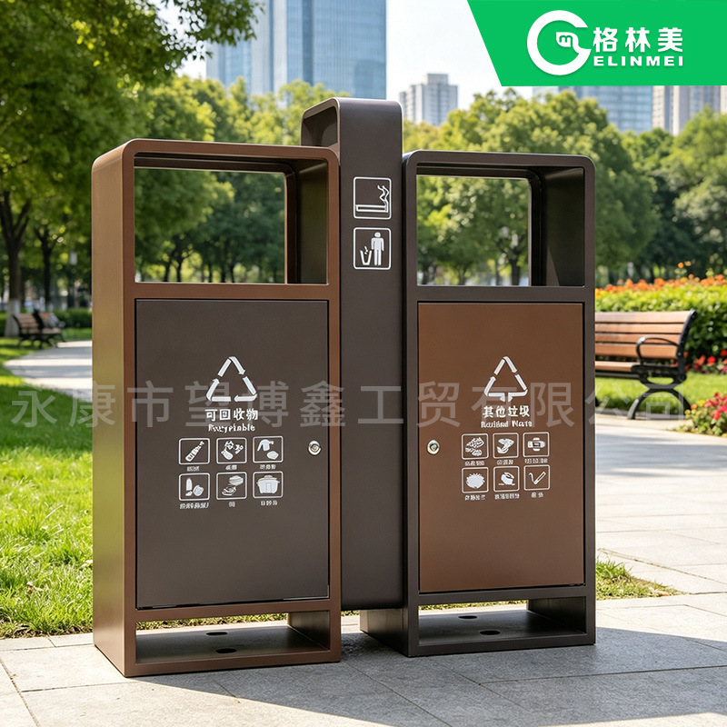 Outdoor dual-category trash bin, galvanized sheet sanitation waste bin, commercial trash bin for parks, scenic areas, residential areas, and streets Outdoor dual-category trash bin, galvanized sheet sanitation waste bin, commercial trash bin for parks, scenic areas, residential areas, and streets