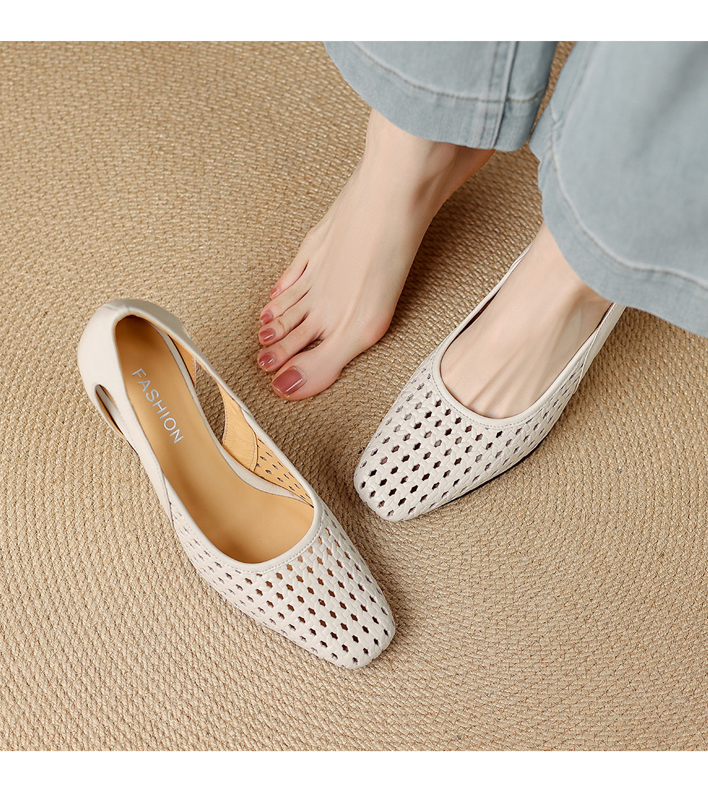 Sandal nữ mũi vuông hở mũi gót xuồng 5 cm – phong cách Pháp — màu trắng ngà, màu mơ chi tiết 11