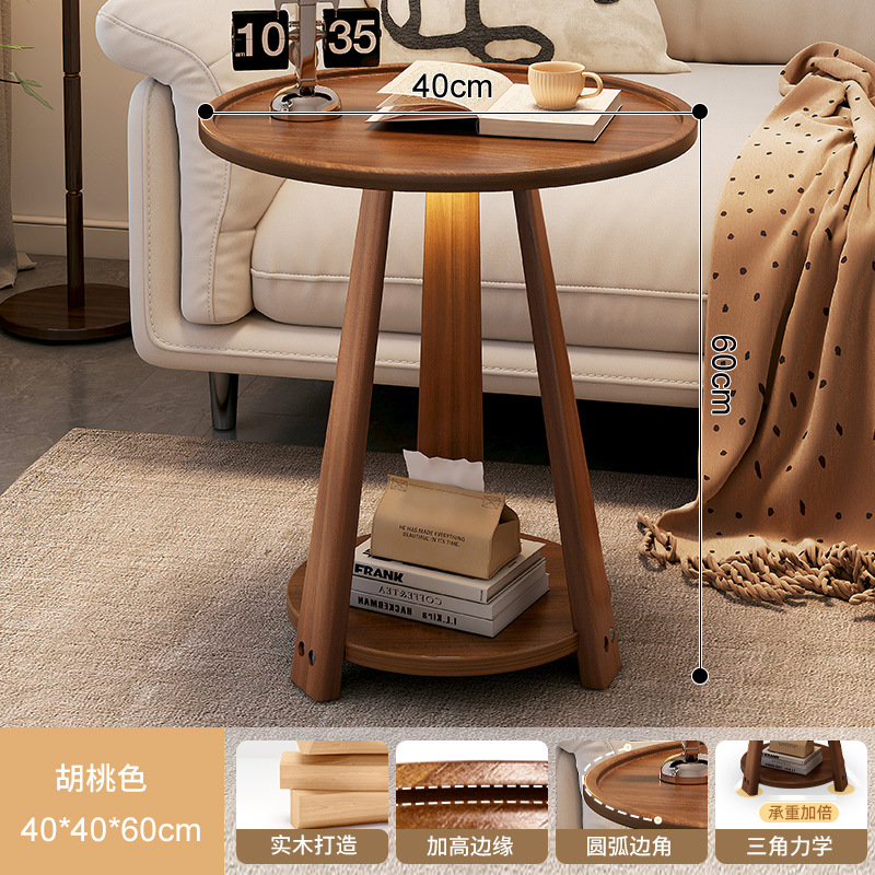 Madera maciza pequeña mesa redonda sofá mesa auxiliar moderna simple portátil pequeña mesa de café sala de estar balcón pequeña mesa de té estante de almacenamiento
